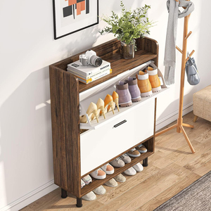Organisateur de chaussures 3 niveaux peu encombrant avec porte-bottes rabattable et armoire fermée – Solution pour petits appartements - Product Image 5