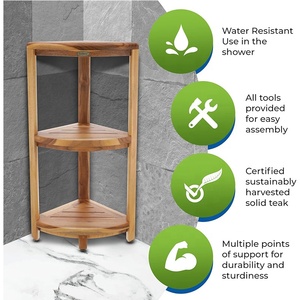 Estante de esquina de tres niveles, Banco de <span class=keywords><strong>ducha</strong></span> de madera de teca impermeable, taburete, silla de asiento para <span class=keywords><strong>ducha</strong></span> interior, estante de organización de almacenamiento - Product Image 4
