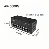 Switch de Red Doméstico de 8 Puertos 10/100/1000Mbps con Carcasa de Plástico, 8 Puertos RJ45, Hub Ethernet, Plug and Play, Apilable, AP-6008GS