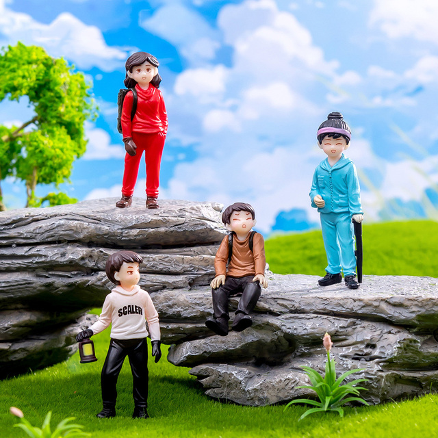 Miniature 3D People Adventure Mountaineer Boy Girl Couple Figures DIY Desktop Bonsai Cake Plastic Crafts Figurine Ornaments
