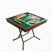 Tapis de Mahjong américain rose vif avec bordure palmier, pliable, pieds en acier inoxydable, antidérapant, réduction du bruit, pour 4 joueurs