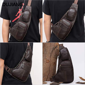 Sac de poitrine en cuir véritable pour homme Dujiang, multifonctionnel, décontracté, pour l'extérieur, sac bandoulière, marron - Product Image 2