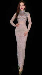 ชุดเดรสราตรีปักเลื่อมของผู้หญิง,ชุดกระโปรงงานปาร์ตี้แขนยาวประดับเพชรมีร่องแนวเซ็กซี่ - Product Image 4