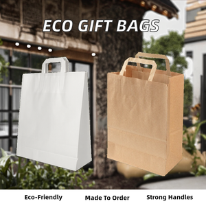 Sacs en papier kraft recyclables personnalisés avec logo, poignées robustes, marron et blanc, surface gaufrée pour l'alimentation et l'artisanat - Product Image 3