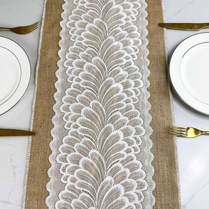 Vendita calda 12x108 pollici lungo pizzo di lino naturale decorativo tavolo Runner panno da tavola per la festa di nozze - Product Image 3