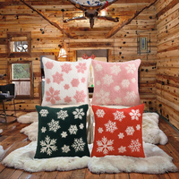 Housse de coussin décorative Noël américain brodé flocon de neige fausse fourrure hiver peluche carrée 18x18 pouces pour maison et hôtel