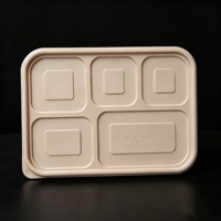 Conteneur alimentaire jetable à 5 compartiments, écologique, durable et robuste pour restaurants, pâtisseries, salades, fêtes et plats à emporter