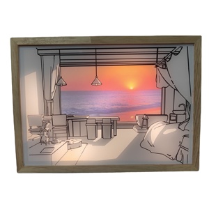 Luz nocturna <span class=keywords><strong>3D</strong></span> personalizada, lámpara de MARCO DE ARTE LED creativa, Marco de imagen, atmósfera de sombra de sol, marco de madera luminoso, lámpara de pintura