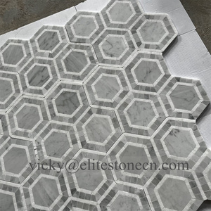 Prix de gros Mosaïque hexagonale aspect marbre de luxe pour intérieur, mosaïque murale en pierre pour extérieur, salle de bain, hôtel, salle à manger - Product Image 5