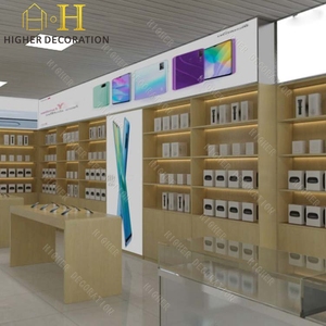 Diseño de tienda de teléfonos móviles, Mostrador de exhibición de vidrio templado personalizado, accesorio de <span class=keywords><strong>madera</strong></span> para teléfono móvil, vitrina para tienda de teléfonos - Product Image 5
