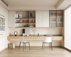 Bibliothèque murale de salon et de bureau sur mesure pour toute la maison avec armoire, bureau moderne pour ordinateur, meubles de bureau à domicile - Product Image 1