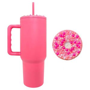 Vaso Térmico Macaron de 40 oz en Color Mate con Tapa de Perlas y Diamantes de Imitación para Sublimación - Product Image 3