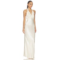 Transfrontalier |   Robe sirène en satin soyeux de qualité export, maxi, d'été, en dentelle, à col licou et décolleté plongeant, avec propriétés de séchage rapide