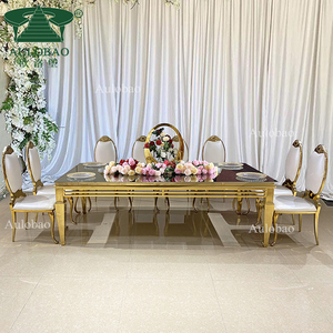 Mobilier de Salle à Manger Nouvelle Table de Salle à Manger en Acier Inoxydable Doré Design avec Plateau en Verre - Product Image 2