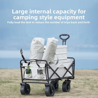 Chariot pliable pour le camping en plein air, chariot en métal pliable à quatre roues avec poignée rétractable, à tirer pour les pique-niques et les campings