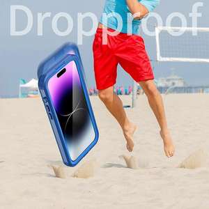 Negro/azul cubierta completa 2 metros impermeable 1,5 metros a prueba de caídas a prueba de agua 14 Pro Max funda para IPhone con cordón - Product Image 4