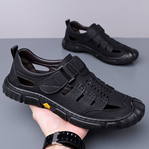 รองเท้าแตะหนังระบายอากาศแบบเจาะรูสำหรับผู้ชายชิโลวาพื้นรองเท้ายางส้นเตี้ยรองเท้าลำลอง - Product Image 2