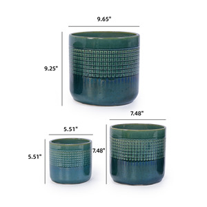 Juego de 3 macetas de cerámica esmaltada verde de 10, 8 y 6 pulgadas con patrón de cuadrícula cuadrada para suculentas, hierbas, interior y exterior - Product Image 5
