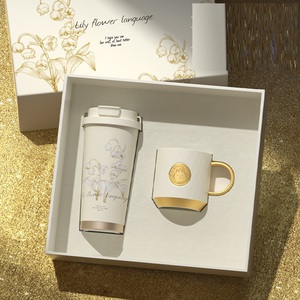 Ensemble de tasses à café en céramique en acier inoxydable à double paroi isolées sous vide en forme de cône, coffret cadeau promotionnel personnalisé - Product Image 3