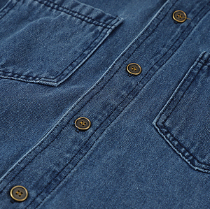 Camicette in denim da <span class=keywords><strong>donna</strong></span> classiche <span class=keywords><strong>autunno</strong></span>/<span class=keywords><strong>inverno</strong></span>, modello regular, tinta unita blu scuro, in popeline traspirante ed ecologico, con chiusura frontale ODM - Product Image 3