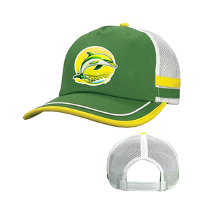 Casquettes de baseball snapback en coton rayées avec logo personnalisé Australie, en gros, 5 panneaux, 2 bandes latérales, filet, mousse, casquettes de camionneur - Product Image 1