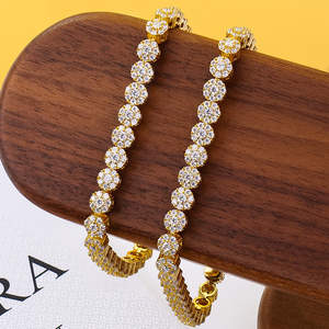 Wholesale Fine Jewelry 925 Silver Gold Plated Round Flower Cluster Iced Vvs D Color Moissanite Luxury Tennis Chain <b>Bracelet</b> - Product Image 1