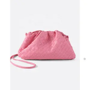 fashion women soft hand feel woven big cloud pouch bag with string for lady hand clutch party bag from Guangzhou