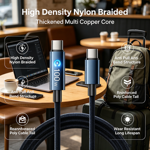 Cable de Carga Rápida Tipo C a Tipo C <span class=keywords><strong>PD3</strong></span>.<span class=keywords><strong>0</strong></span> de 100W, Trenzado de Nailon con Indicador LED, Chip E-Marker y Aleación de Zinc, ¡Gran Venta! - Product Image 6