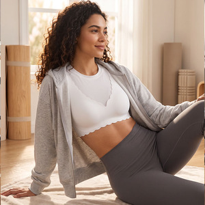 Haut court de bikini pour <span class=keywords><strong>femme</strong></span> en Spandex/Nylon respirant, à col en V, à bretelles croisées, à maintien élevé et à bord festonné, pour le yoga, la plage et comme maillot de bain - Product Image 4