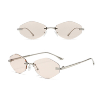 Lunettes de soleil chic pour femme, petites, hexagonales, sans monture, à bords coupés, de marque de luxe, en métal, sans cadre, polygone, tendance, pour l'extérieur