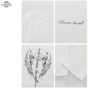 Großhandel Benutzerdefiniertes Logo OEM Bulk Großhandel Slim <span class=keywords><strong>Fit</strong></span> Bedrucktes Punk-Oberteil Rundhals Herbst-Bluse Amerikanischer Stil Langarm-T-Shirt - Product Image 4