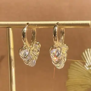 Fashion Metal Chain Boucle D'oreille Oorbellen Jewelry Korean Elegant Luxury Zircon Love Heart Hoop Earrings For Women Girls