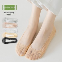 Chaussettes basses en dentelle sans couture pour femme, antidérapantes avec maintien de talon sécurisé, fines, blanches, pour l'été, à bout peu profond, respirantes et rafraîchissantes