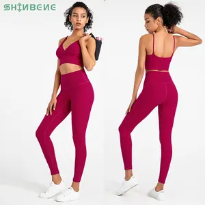 SHINBENE – ensemble 2 pièces de soutien-gorge et Legging Sexy à col en V pour femmes, tenue de Sport, vêtements d'entraînement et de Fitness
