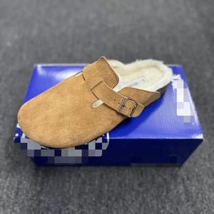 Chaussons d'extérieur pour femmes en daim doublés de fourrure et rembourrés de coton, style <span class=keywords><strong>Birkenstock</strong></span>, pour l'automne et l'hiver, plateforme épaisse - Product Image 3