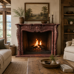 Chimenea Tradicional de Mármol con Tallado Ornamental, Piedra Rosa Levanto, Chimenea Interior de Leña para Comedor - Product Image 6