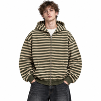 Sweat à capuche rayé en molleton French Terry pour jeunes, unisexe, avec logo personnalisé, fermeture éclair, fabrication OEM