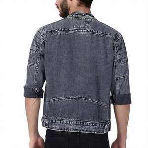 เสื้อแจ็คเก็ตยีนส์สีเทาวินเทจสำหรับผู้ชาย คอตั้ง ทรงเข้ารูป สไตล์ลำลอง ซิปหน้า แฟชั่นสตรีทแวร์ - Product Image 2