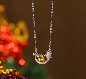 Collar con Colgante de Estrella y Luna Celestial de Plata S925 con Dragón Dorado y Cristales de Estrás para Mujer, Cadena de Serpiente, Ideal para Uso Diario - Product Image 6