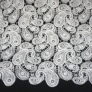 Lace Embroidered Sequins Beaded Bridal Dress High-quality African White Embroidery Fabric Sustainable Lace Trim