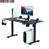 Bureau de jeu électrique noir BEISIJIE avec tiroirs simples, 48x24 pouces, hauteur réglable, bureau debout avec éclairage RVB