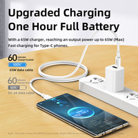 Chargeur pour ordinateur portable Remax RC-191 Pd 65W, câble de charge rapide USB Type C vers Type C