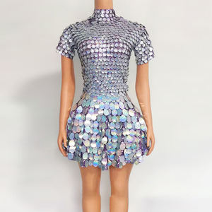 ชุดเดรสทรงเมอร์เมดประดับเลื่อมขนาดใหญ่ แขนสั้น คอตั้ง สำหรับงานเลี้ยงกลางคืน รุ่น AD1526 Kimshein Women Vestidos Elegantes De Fiesta - Product Image 1