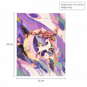 Carte de vœux 3D pop-up, lune violette, animaux, fleurs, carte d'invitation, papier premium pour anniversaire, Noël, décoration - Product Image 3