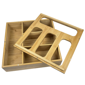 DS996 Kitchen Drawn Lid Wooden Baggie Box Food Storage Bag Holders Plastic Bag Dispenser Bamboo Ziplock Bag Storage Organizer