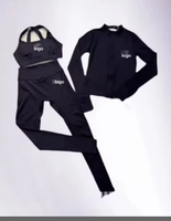 Ensemble de veste et débardeur de yoga noir avec coussinets de poitrine intégrés, respirant, fermeture éclair sur le devant, 2 pièces en stock