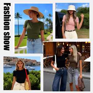 Camiseta de Mujer con Cuello Redondo, Manga Corta, Ajustada, Informal, Básica, en Varios Colores - Product Image 6