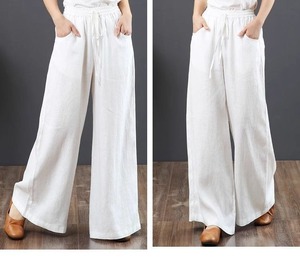 Pantaloni da Donna di Tendenza 2025 in Cotone e <span class=keywords><strong>Lino</strong></span> a <span class=keywords><strong>Vita</strong></span> <span class=keywords><strong>Alta</strong></span> Taglio Dritto Gamba Larga Vestibilità Ampia Taglie Forti - Product Image 6