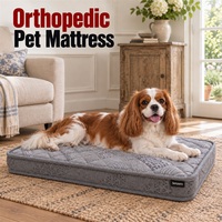 Matelas orthopédique pour chien Mini Pocket Spring, hauteur totale de 8 cm, avec housse extérieure grise amovible et tissu latéral imprimé