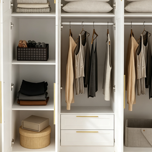 <span class=keywords><strong>Armoire</strong></span> de chambre à coucher en bois blanc RTA (prête à assembler) avec tringle de suspension et étagère pour la décoration intérieure – Fabrication OEM/ODM - Product Image 4